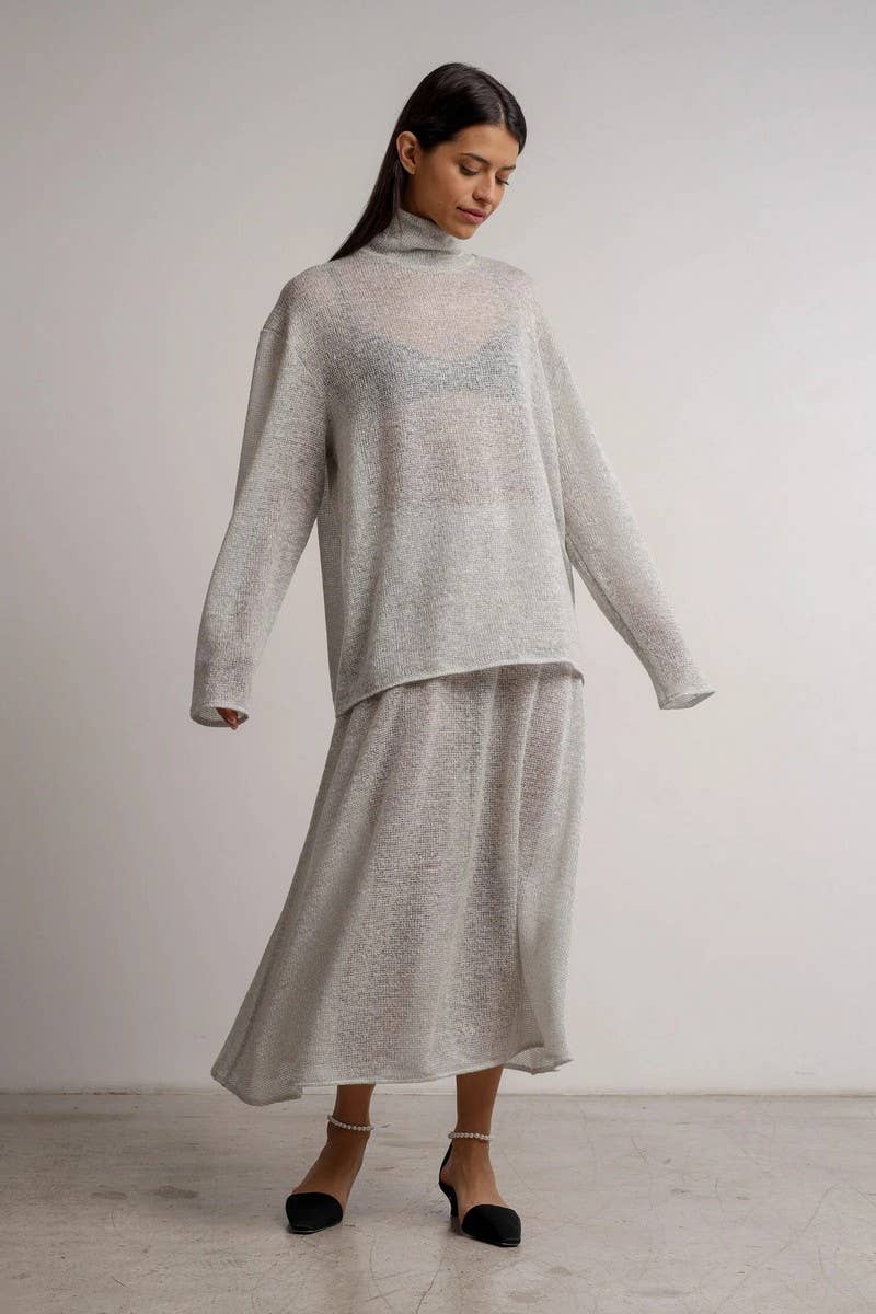 CWSTB1519_SOLID COLOR SEE-THROUGH KNITTED LONG-SLEEVED SUIT
