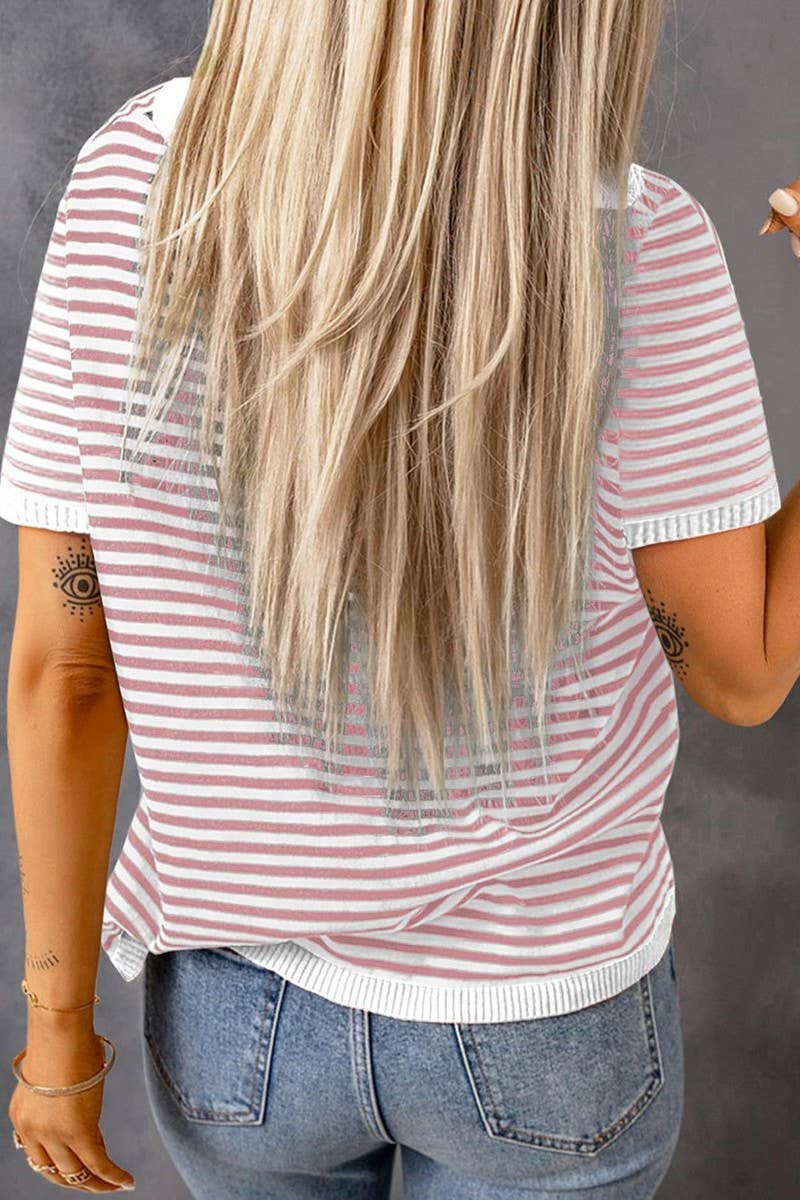 CWTTS1363_SUMMER STRIPED SHORT-SLEEVED CASUAL SWEATER