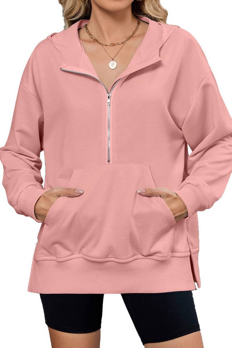 CWTTL00998_HOODED LOOSE FIT ZIPPER POCKET SWEATSHIRT