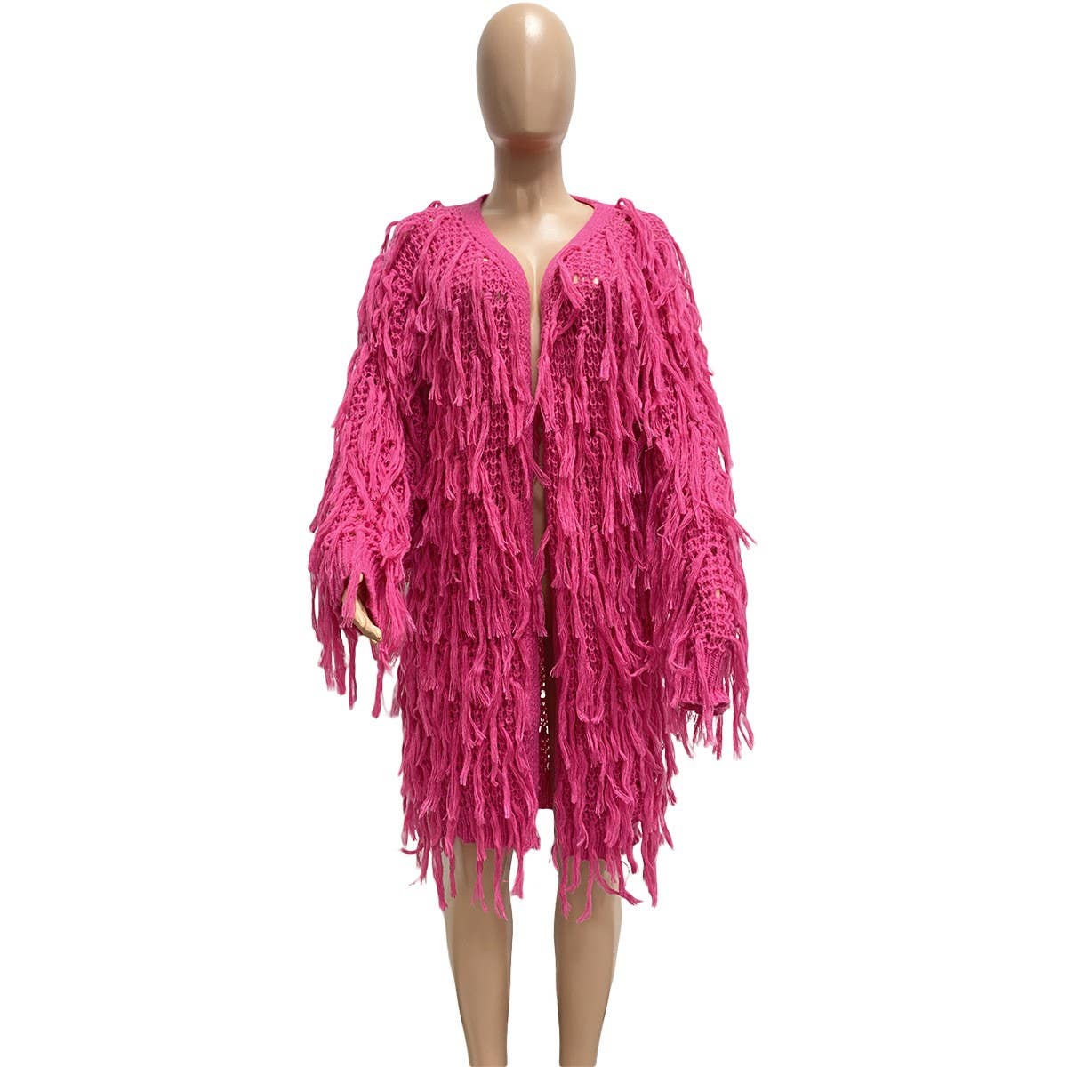 WOMEN FASHION HOLLOWED OUT TASSEL CARDIGAN
