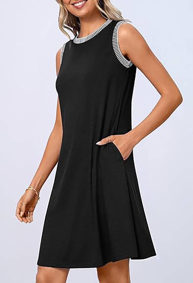 CREW-NECK LOOSE CASUAL SLEEVELESS MINI DRESS