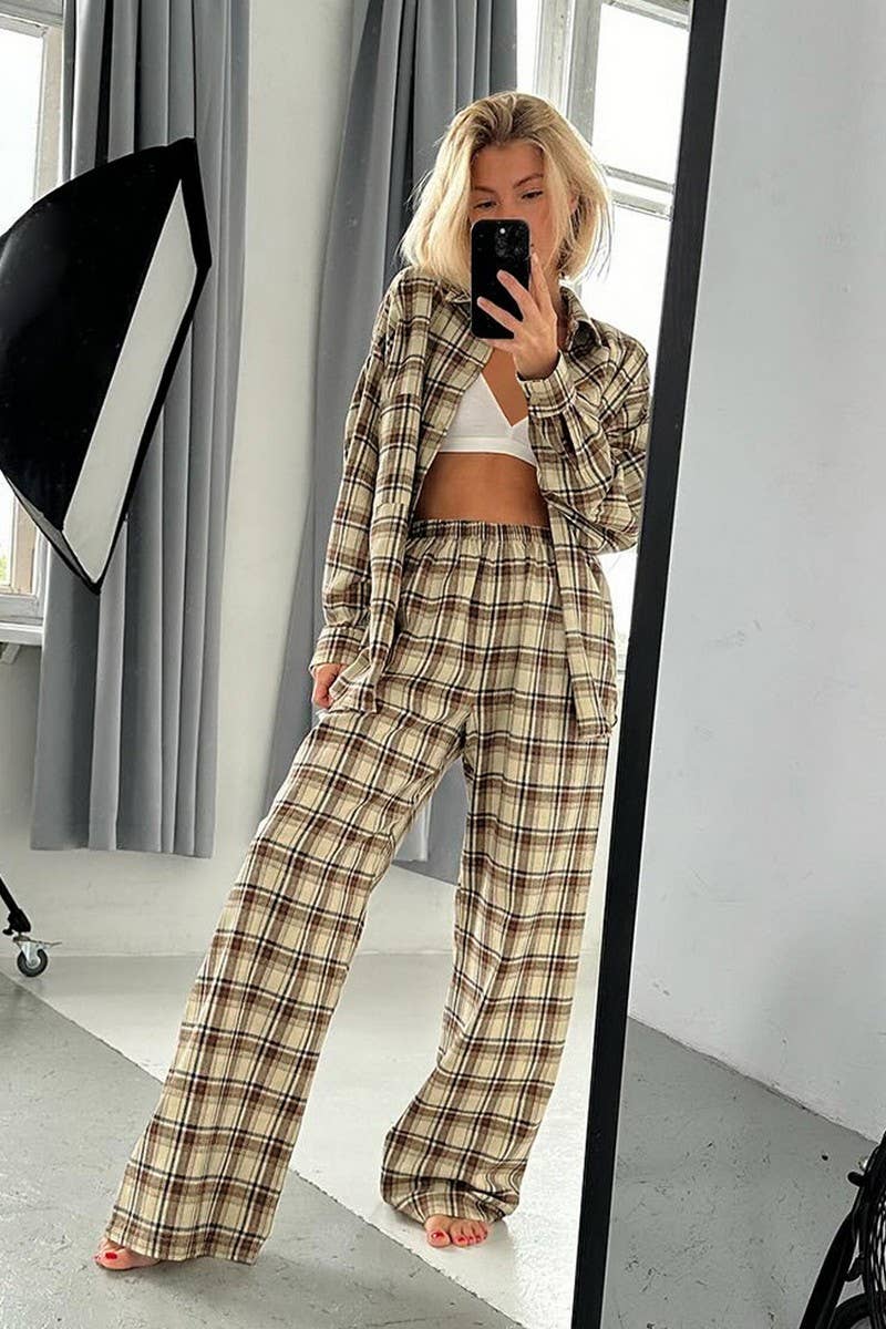 CWSPJ0256_PLAID LONG-SLEEVED PAJAMAS HOME WEAR SET