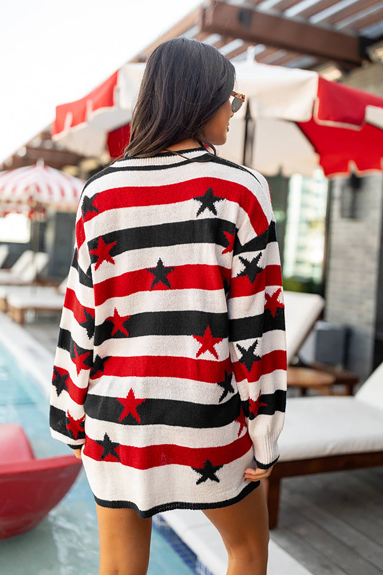 Fashionable flag print loose striped sweater