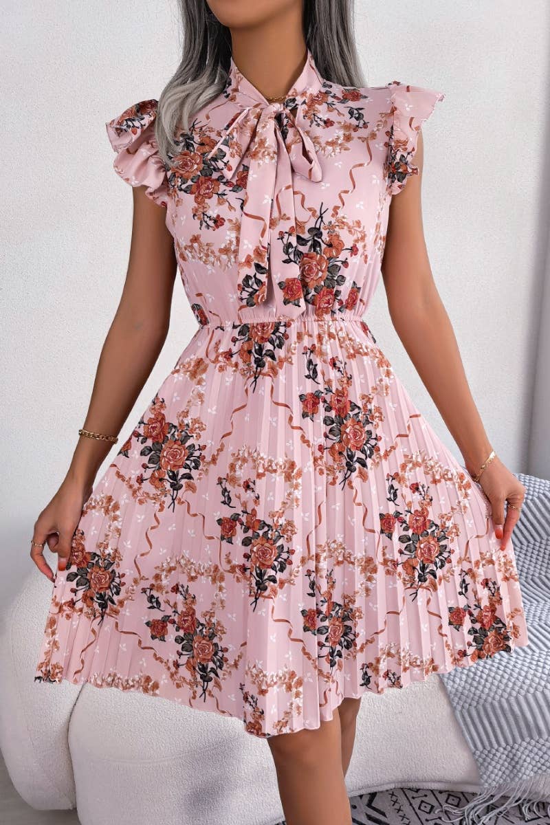 CWDSD4652_PLEATED SUMMER FLOWER DRESS WITH WAIST TUCKED