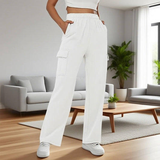 Design sense pockets straight-leg wide-leg pants