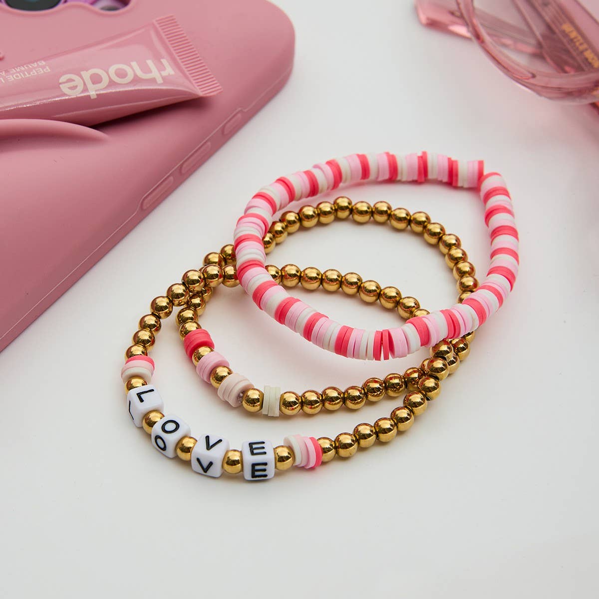 Sweet 18K Gold Colorful Clay & Steel Bead Bracelet