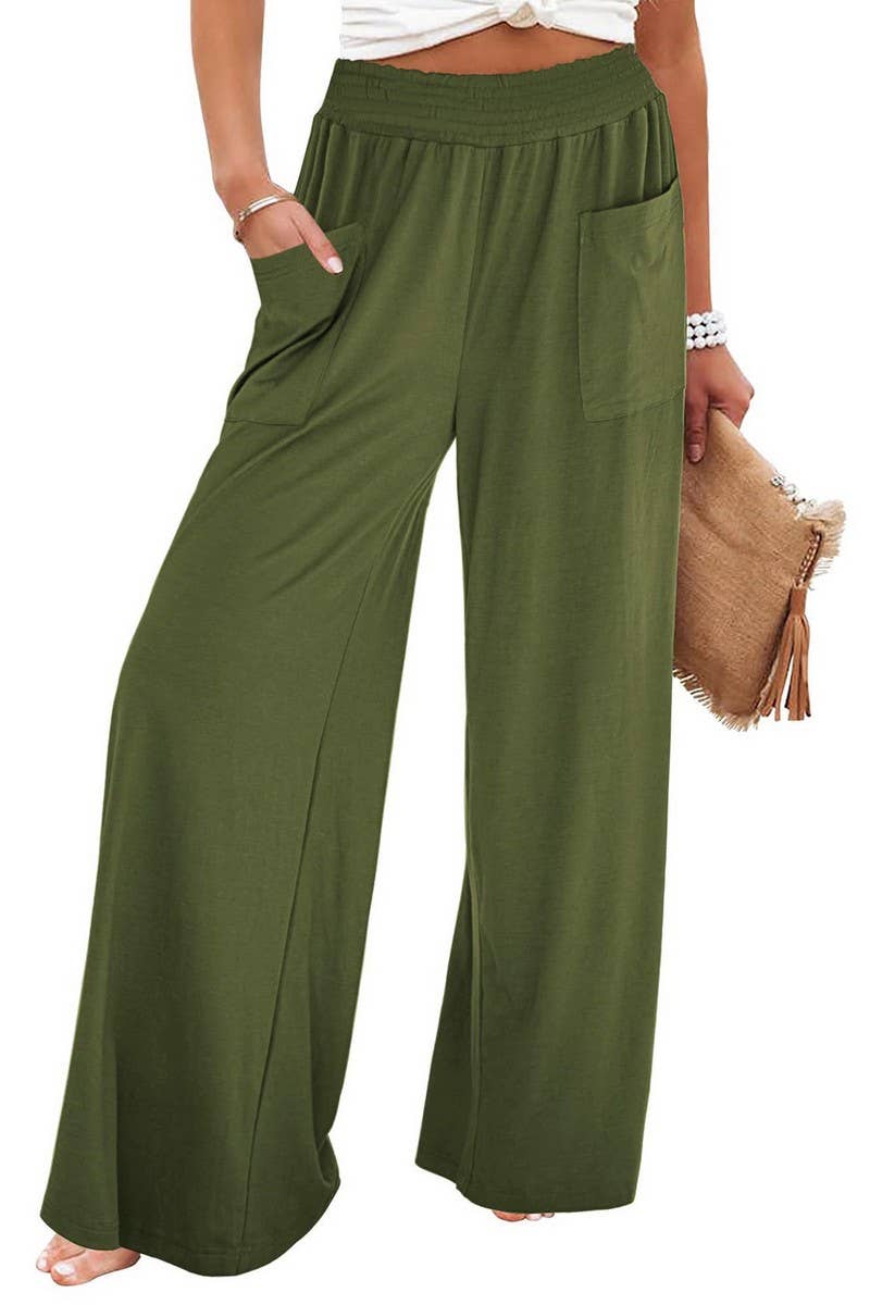 CWBLP1862_SOLID COLOR ELASTIC WAIST LOOSE CASUAL TROUSERS