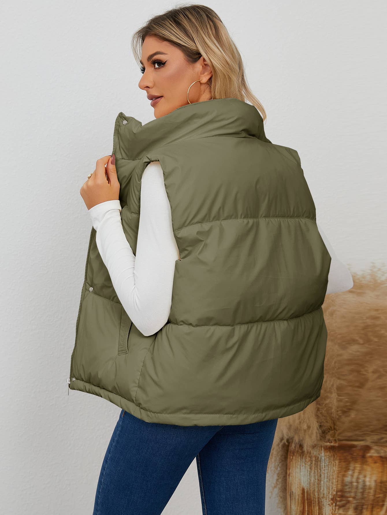 Cotton-padded stand-up collar waistcoat