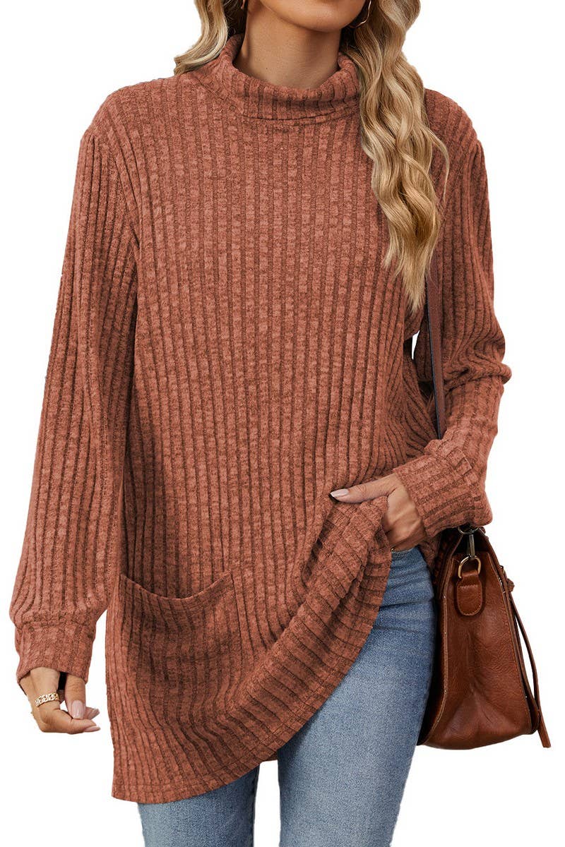 CWTBLL1200_SOLID COLOR RIBBED HALF TURTLENECK POCKET TOP