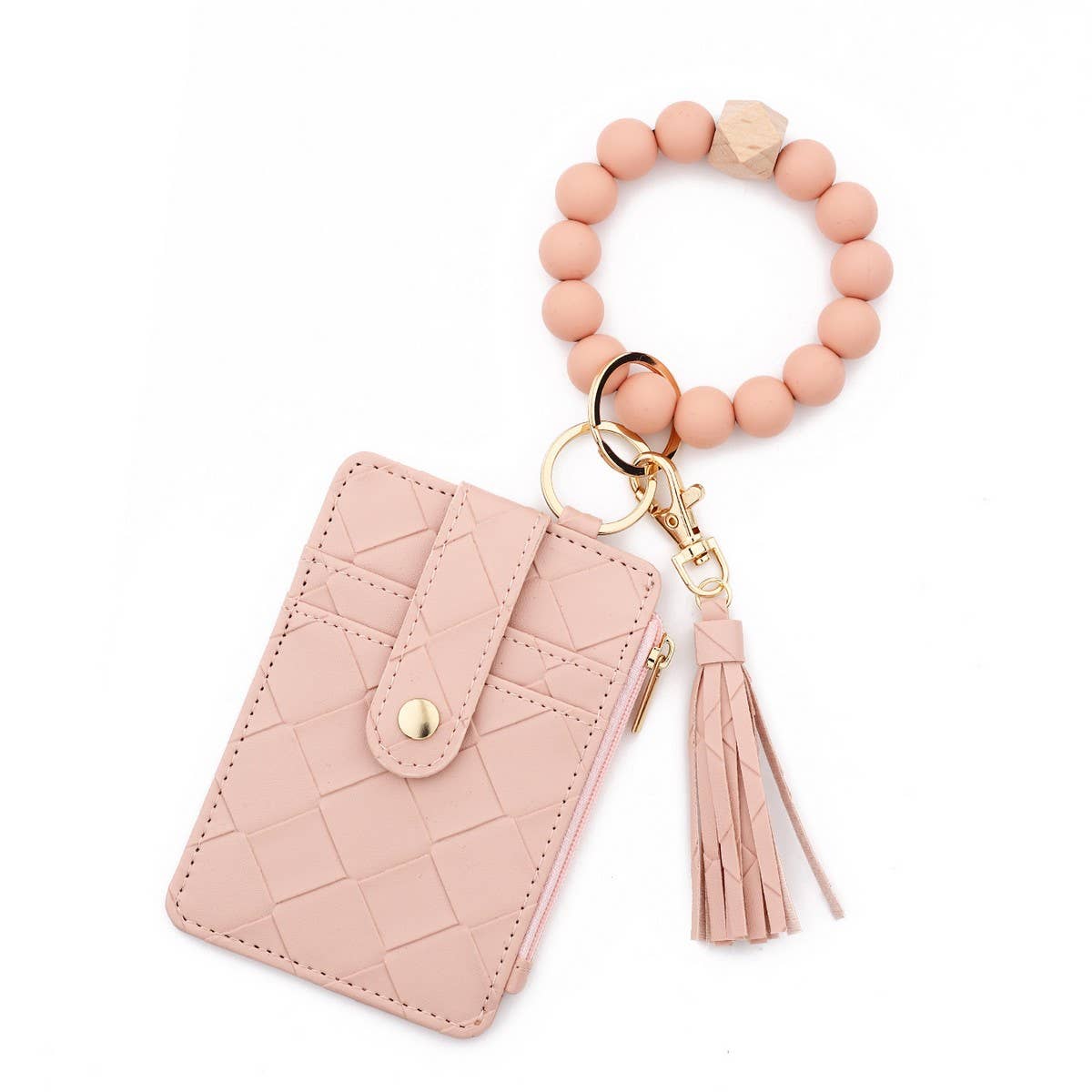 Plaid PU Card Wallet with Silicone Bead Keychain_CWAB4970