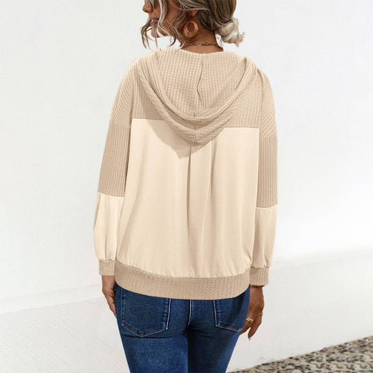 COLOR-MATCHING BUTTON-UP LONG-SLEEVED HOODIE