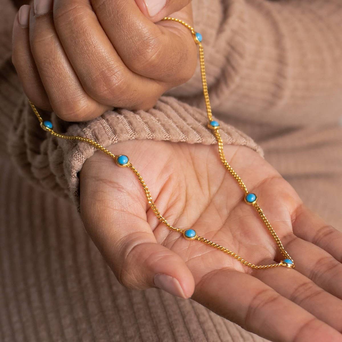 Simple Natural Turquoise Clavicle Necklace_CWMM5601