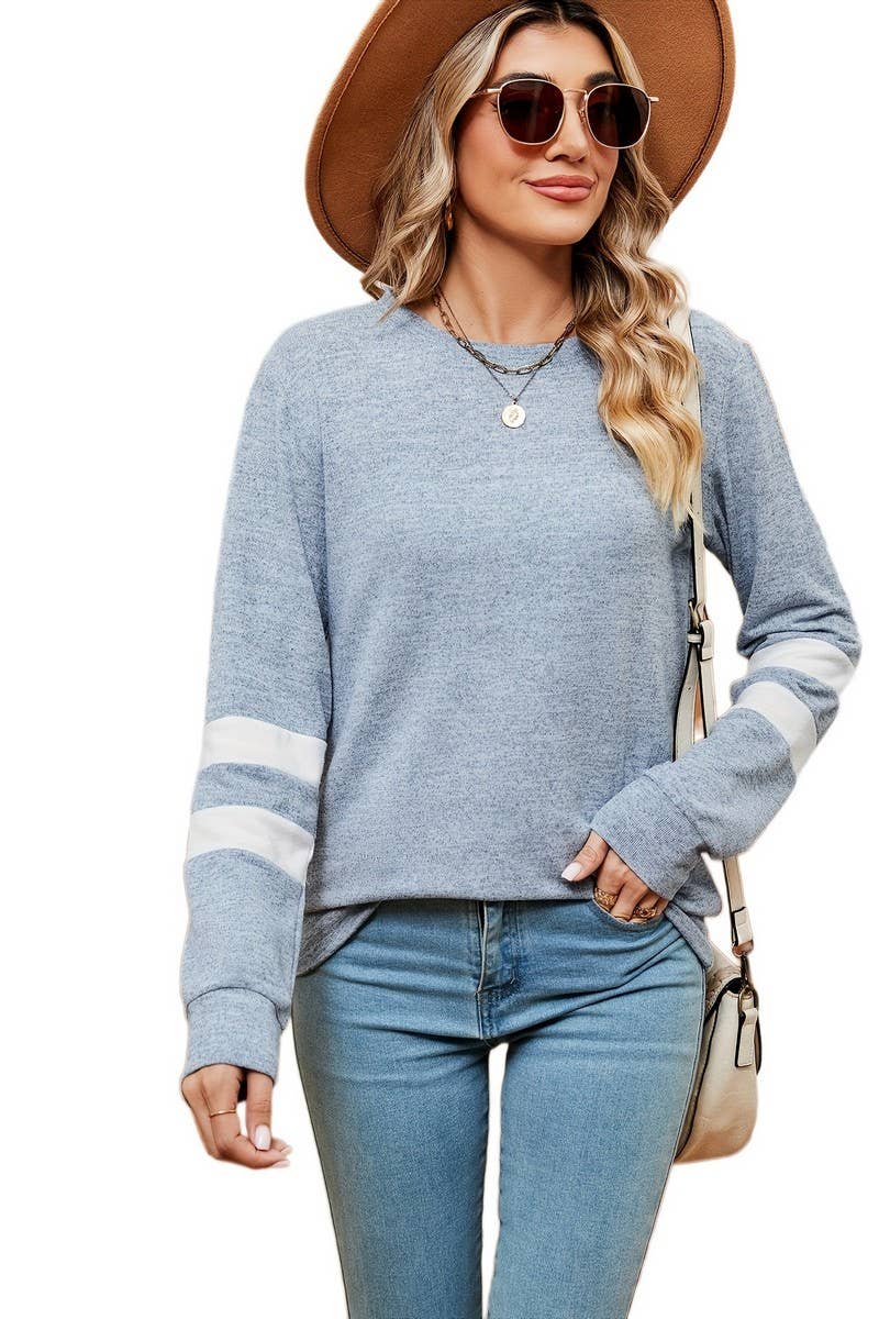 CWTBLL2387_ROUND NECK LONG SLEEVE COLORBLOCK BOTTOMING TOP