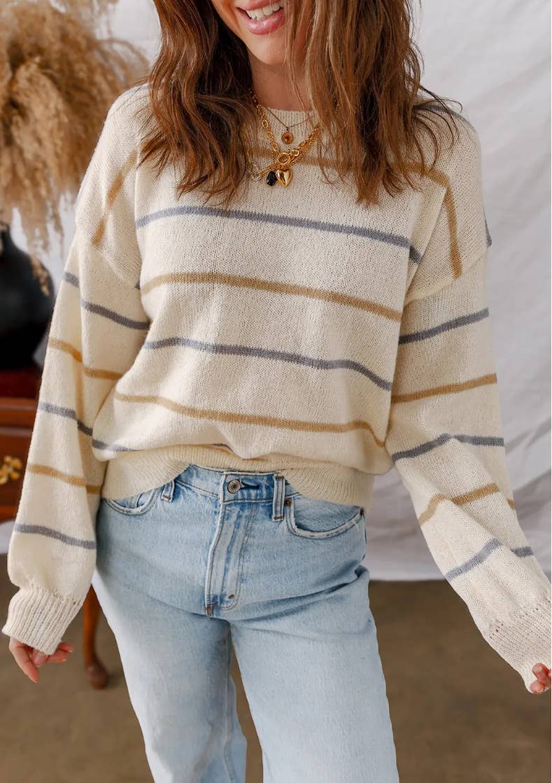 Colorful striped long-sleeved loose sweater