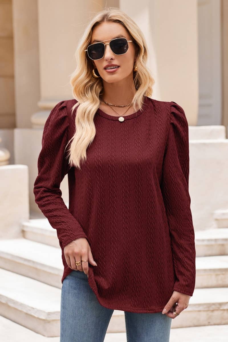 CWTBLL2715_CREW-NECK LONG-SLEEVED TOP WITH PUFFED SLEEVES
