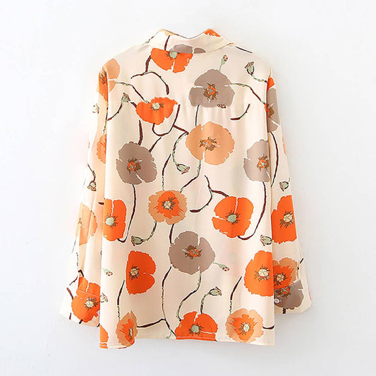Floral vintage print loose long-sleeved shirt