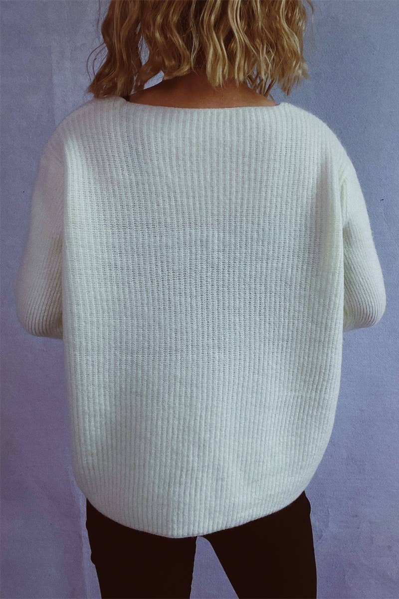 CWOCAL1145_V-NECK BUTTON-UP LONG SLEEVE CARDIGAN