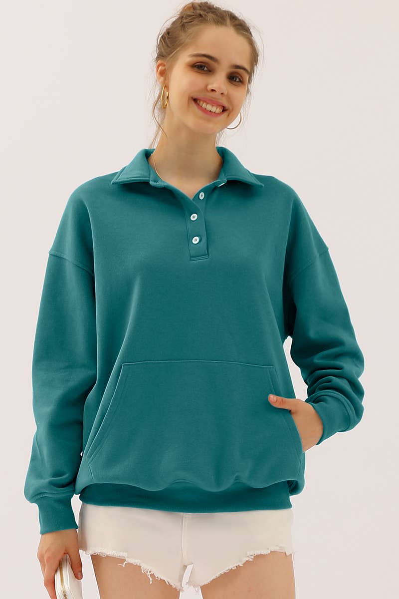 CWTTL1426_Collared Neck Casual Long Sleeve Top