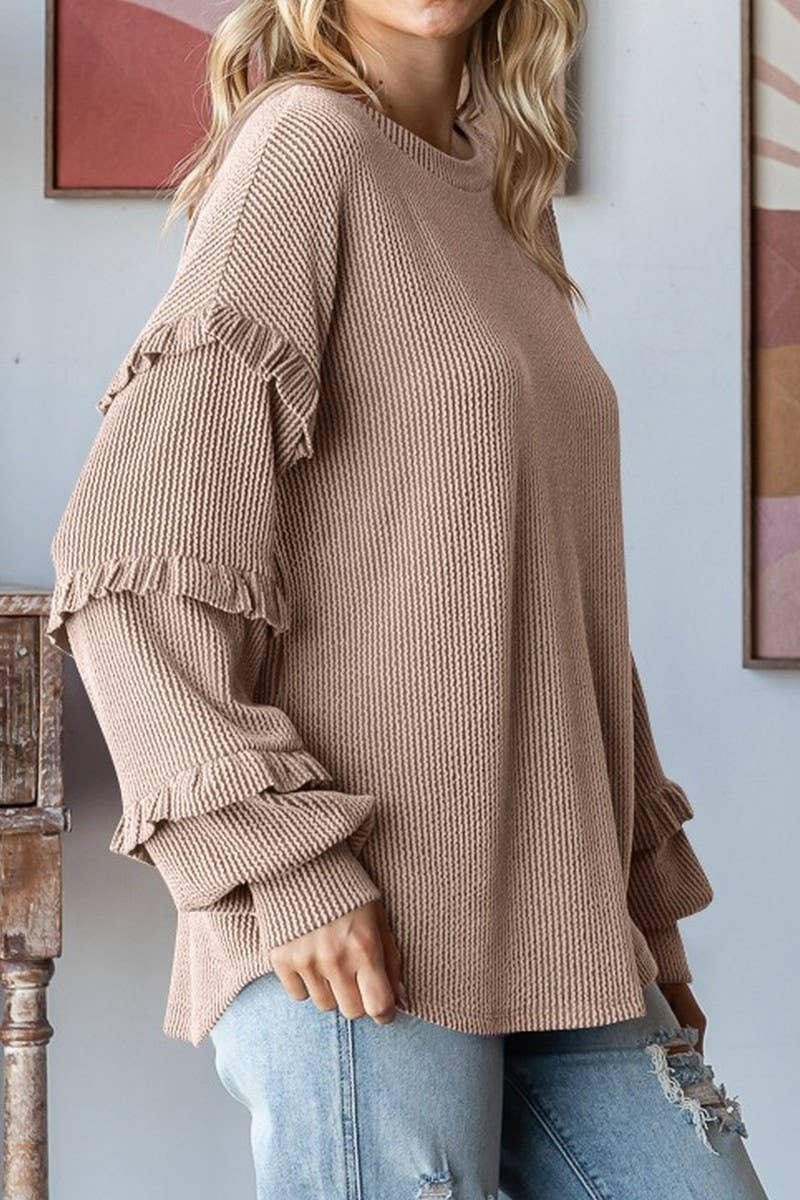 CWTBLL3202_BALLOON SLEEVE CREW NECK LAYERED SLEEVE PULLOVER