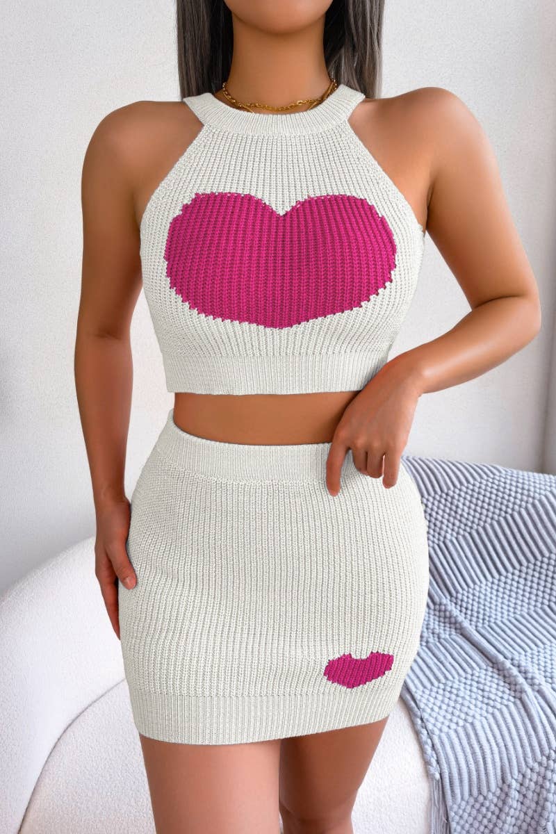 CWSS0629_KNITTED LOVE MIDRIFF TOP WRAP HIP SKIRT SET