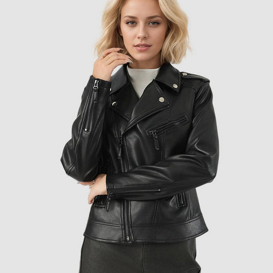 Black Slim Fit Biker Jacket–Stylish Fall Moto Coat_CWMM9014
