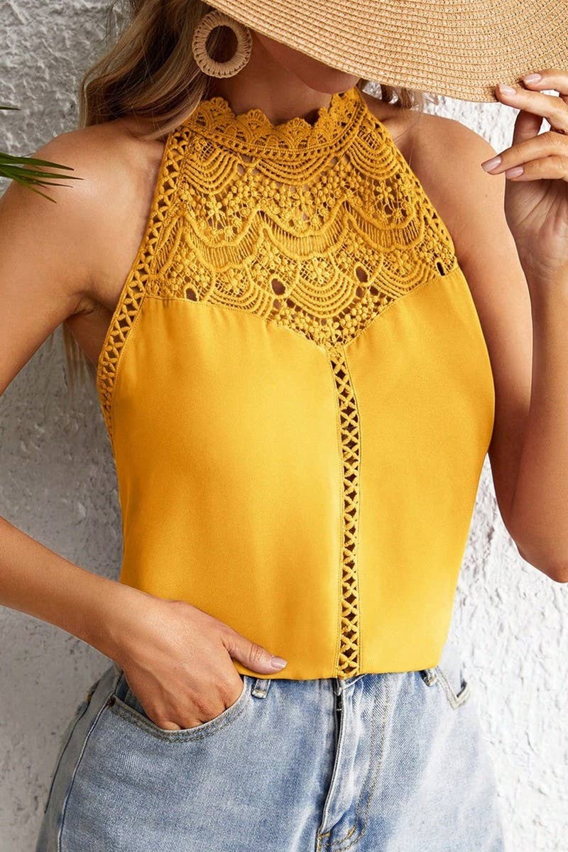 CWTTSL0332_SUMMER NEW FASHION HOLLOW LACE VEST TOP