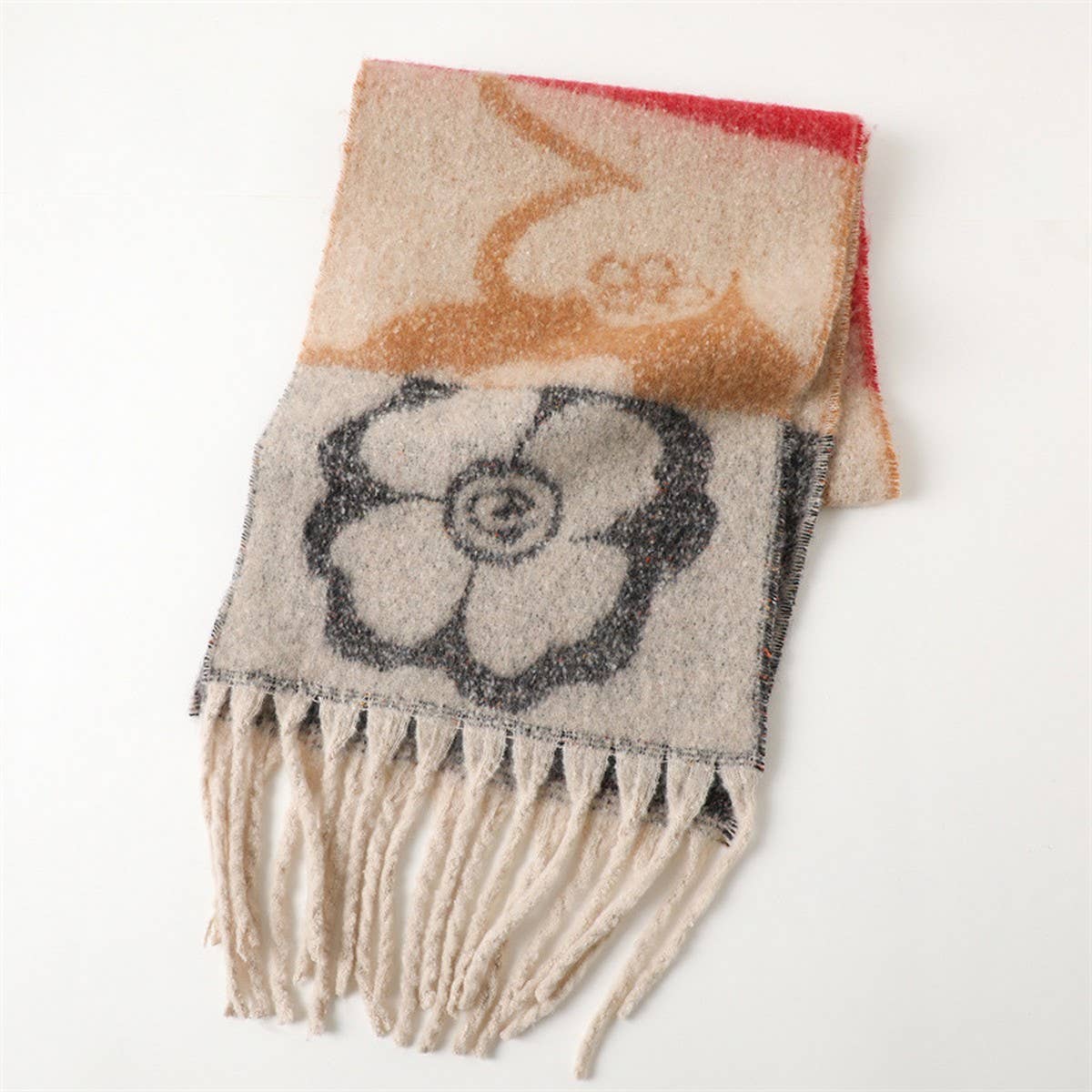 Vintage-Inspired Floral Wrap Scarf with Fringe