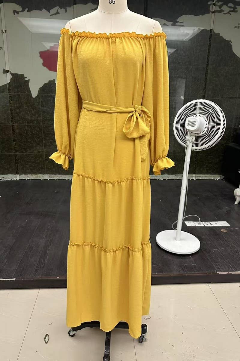 CWDMD6396_SUMMER COMMUTING STITCHING ONE-SHOULDER DRESS