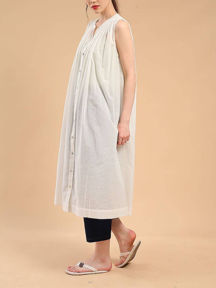 COTTON ART LOOSE PLEAT DRESS WITH LARGE SWING