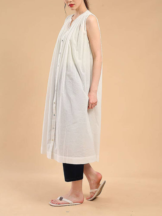 COTTON ART LOOSE PLEAT DRESS WITH LARGE SWING