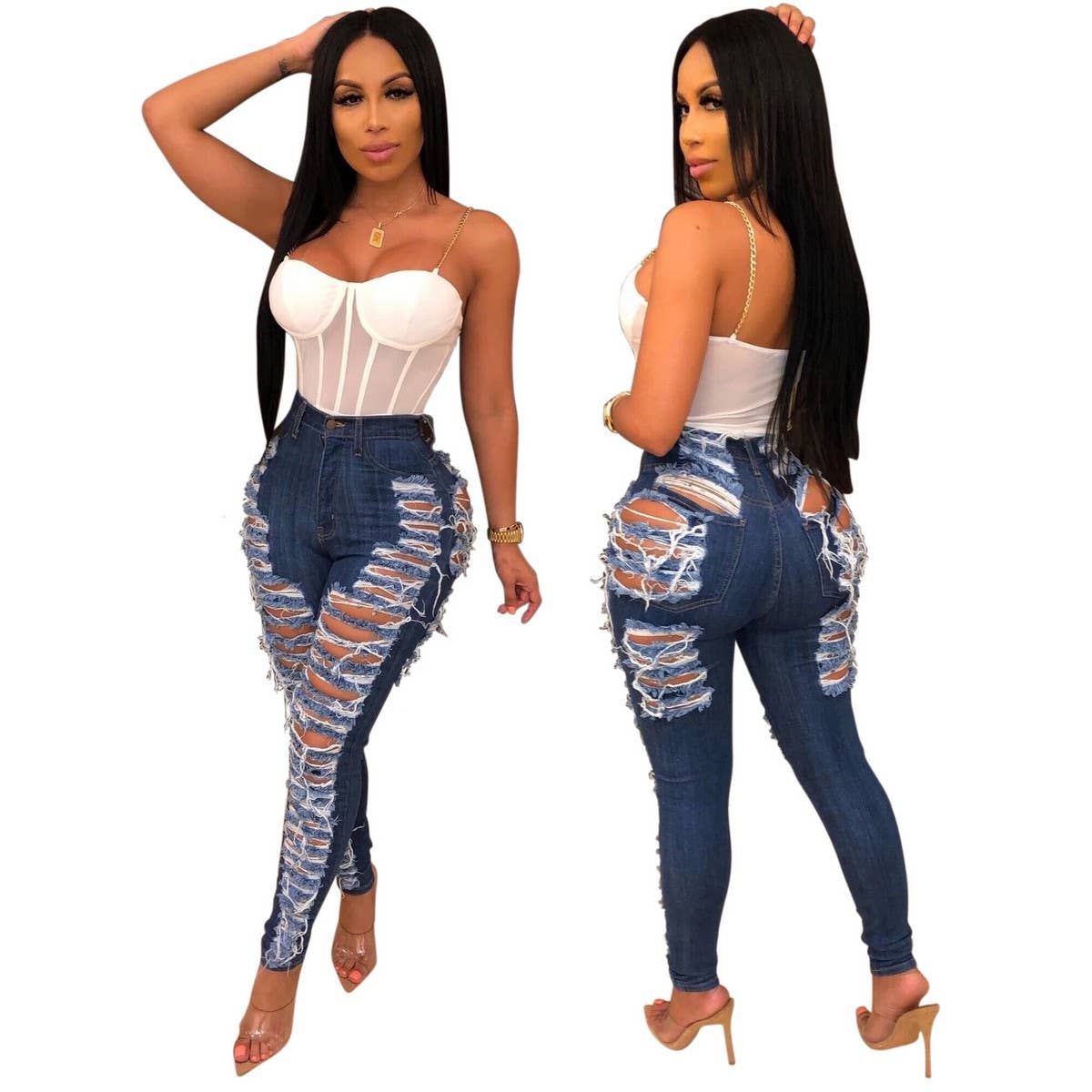 WOMENS SEXY HOLE TASSEL SLIM FITTING JEANS_CWJP0083