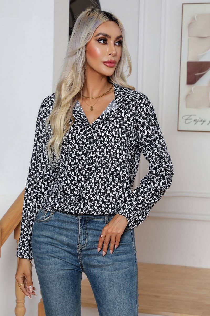 CWTBLL0696_Button Down Casual Long Sleeve Print Top