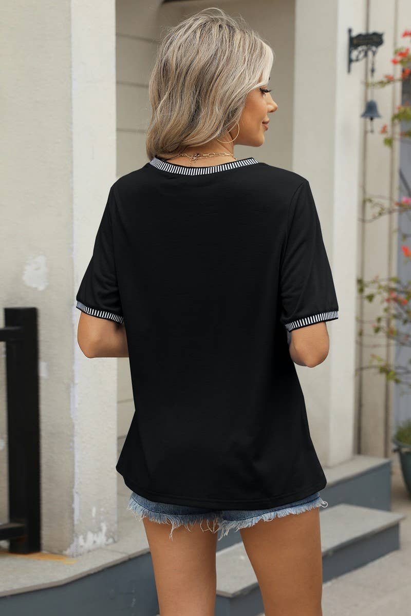 CWTBLS1699_LOOSE RIBBED ROUND NECK SHORT-SLEEVED T-SHIRT