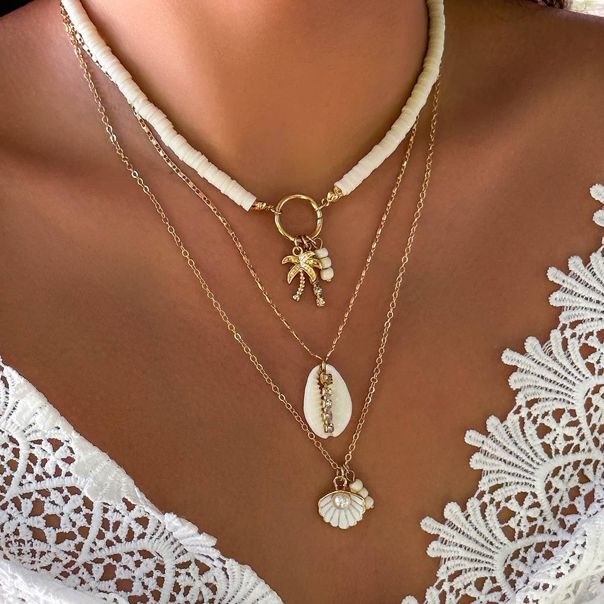 WOMEN'S TASSEL STACKED CLAY STARFISH NECKLACE