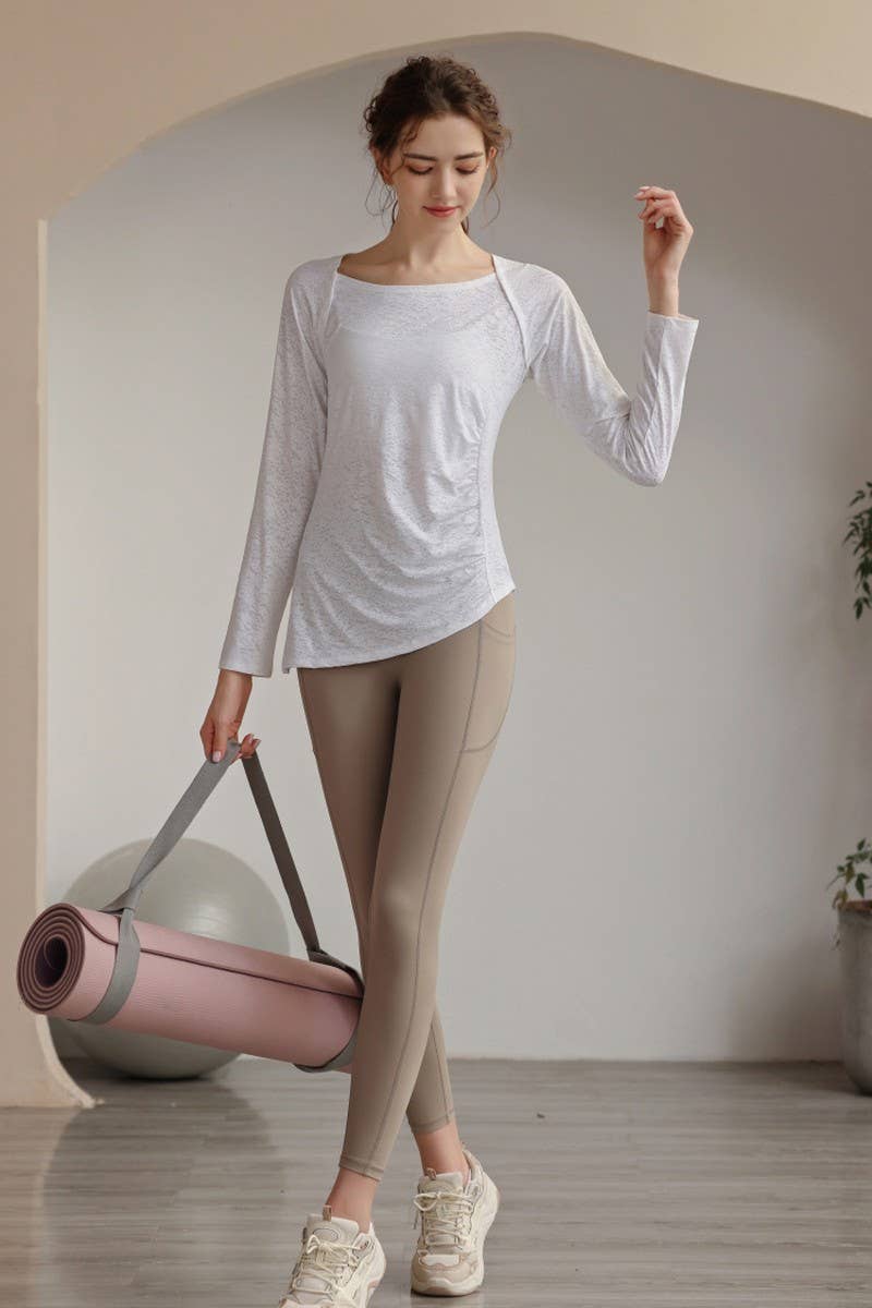 CWTBLL1590_JACQUARD SLIM FIT LONG SLEEVE SPORTS YOGA TOP
