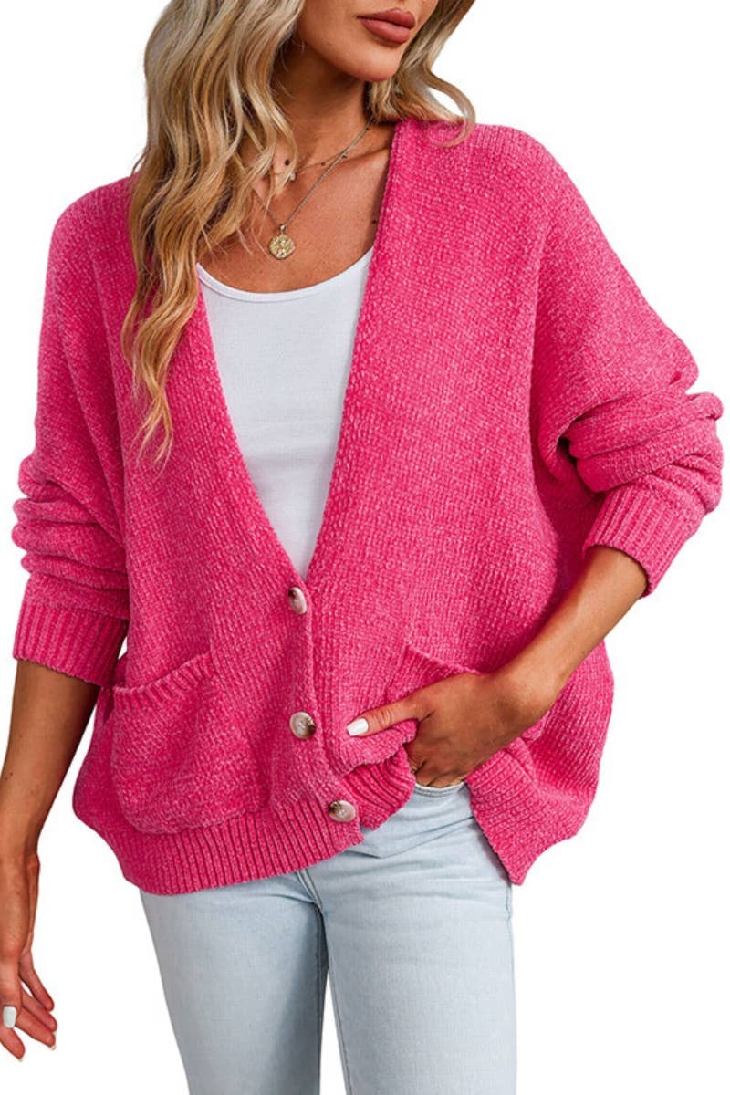 CWOCAL2194_SOLID COLOR DEEP V LONG SLEEVE CARDIGAN TOP