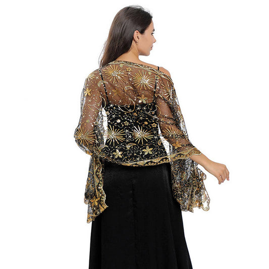 STARS AND MOON EMBROIDERED SHAWL_CWASC1079