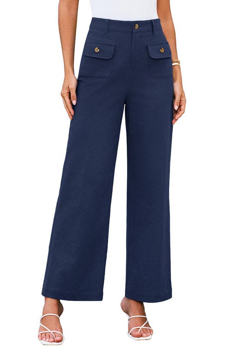 CWBLP1852_SOLID COLOR HIGH WAIST POCKET WIDE LEG TROUSERS