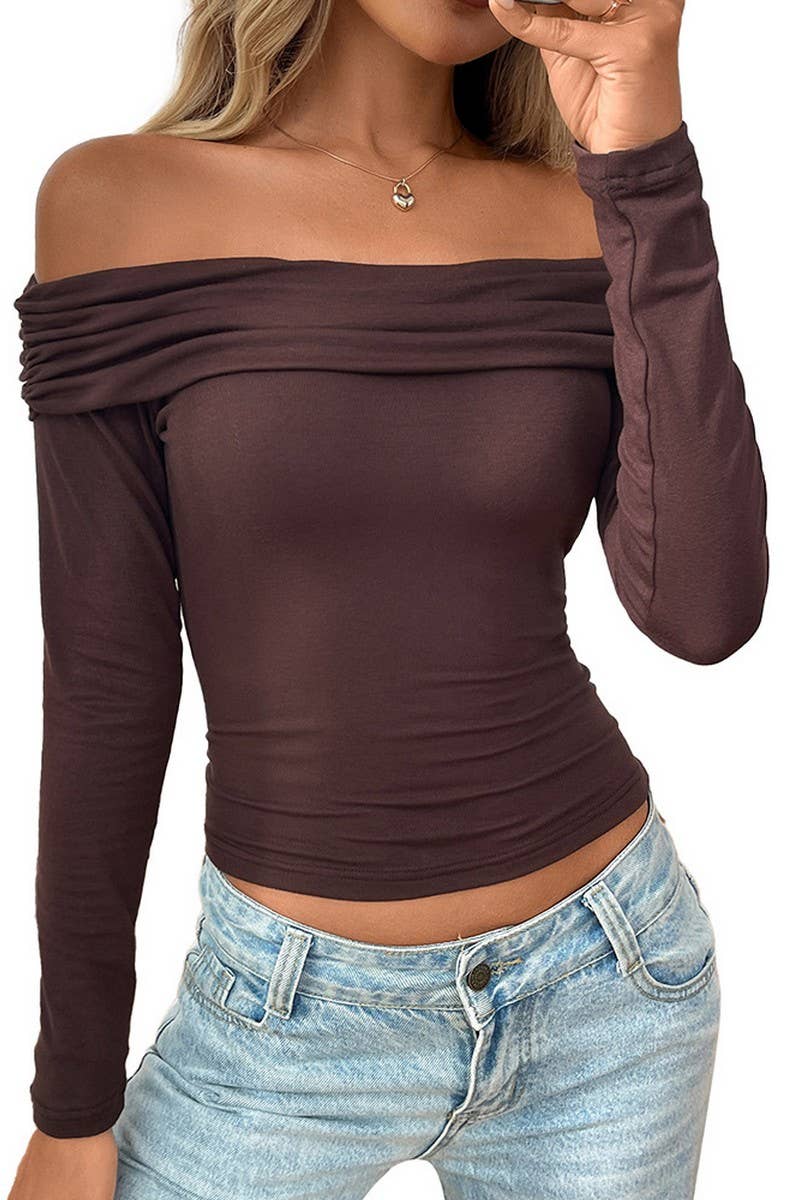 CWTBLL00832_RUCHED OFF-SHOULDER LONG SLEEVE TOP