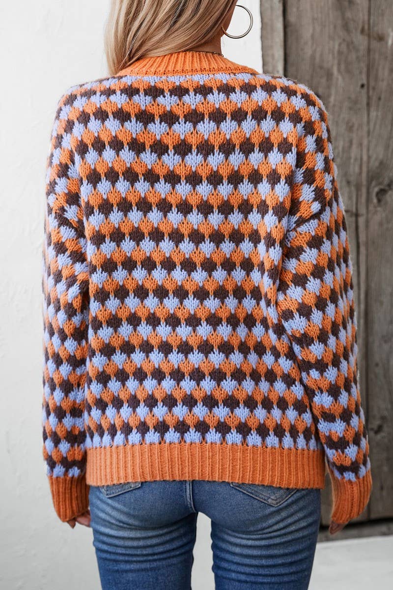 CWOSWL2907_CONTRAST STRIPED LONG-SLEEVED KNITTED SWEATER