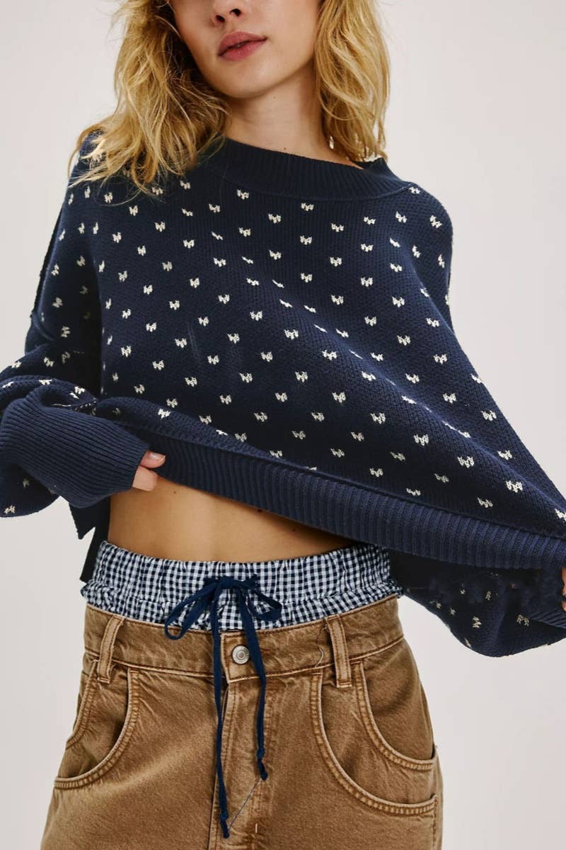 CWOSWL5844_KNIT SHORT BUTTERFLY JACQUARD LONGSLEEVED SWEATER