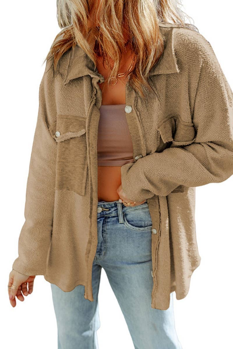 CWOCO1045_LONG SLEEVE JACKET WITH PLUSH POCKET BUTTONS