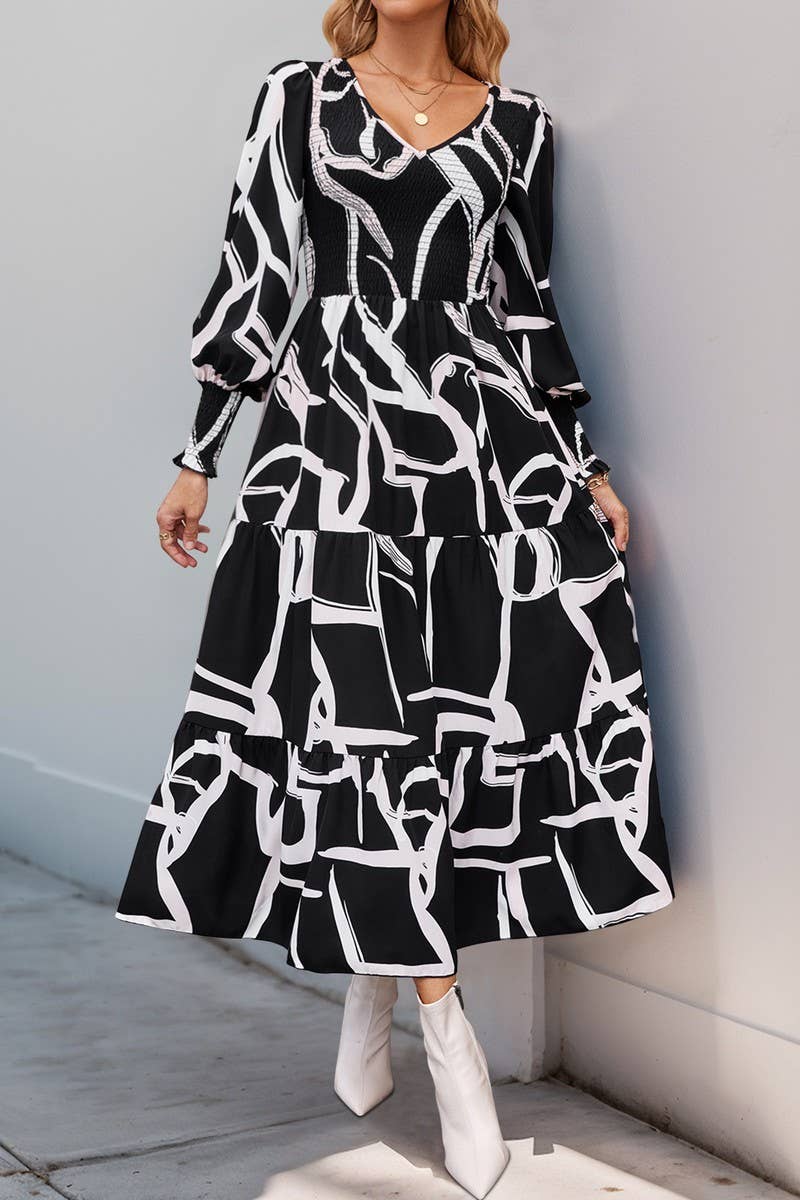 CWDMD3745_V-NECK GEOMETRIC PRINT MAXI DRESS