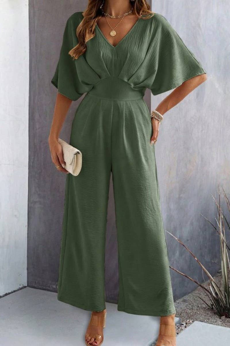 CWSBSS0071_SOLID COLOR TEMPERAMENT CASUAL WIDE-LEG JUMPSUIT