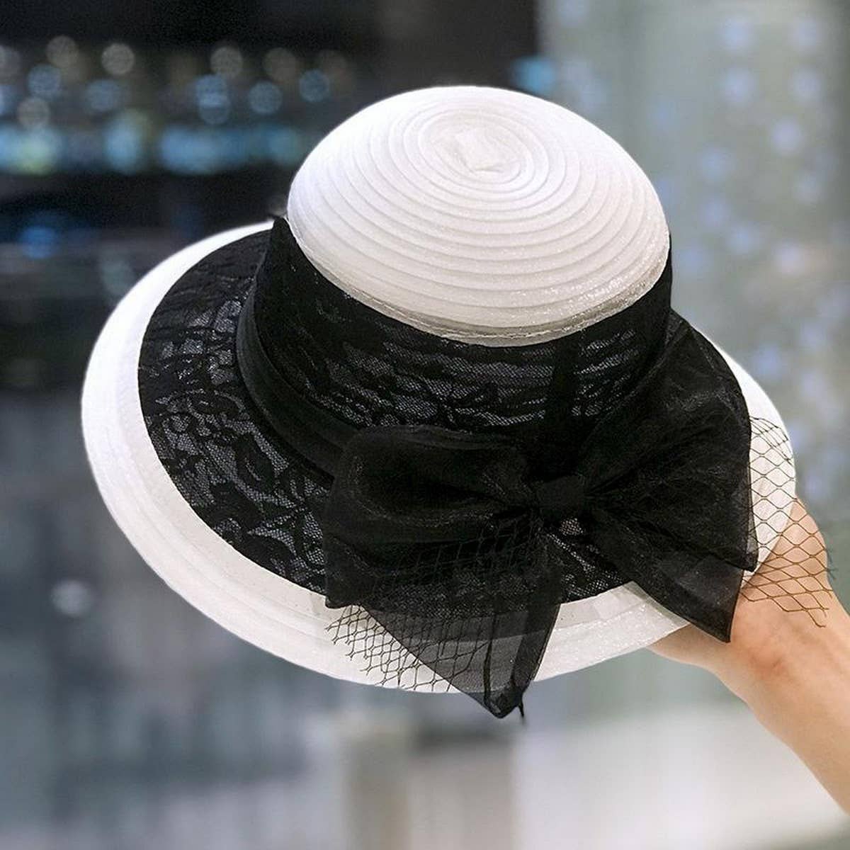 HEPBURN STYLE COLOR BLOCK RETRO SUN HAT_CWAH1451