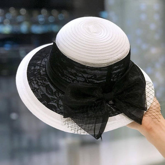 HEPBURN STYLE COLOR BLOCK RETRO SUN HAT_CWAH1451