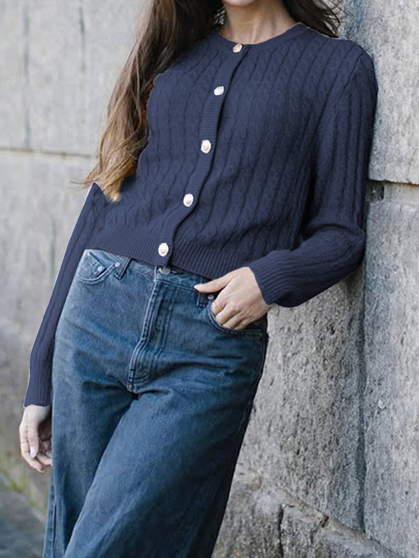 Casual solid-color single-breasted cardigan