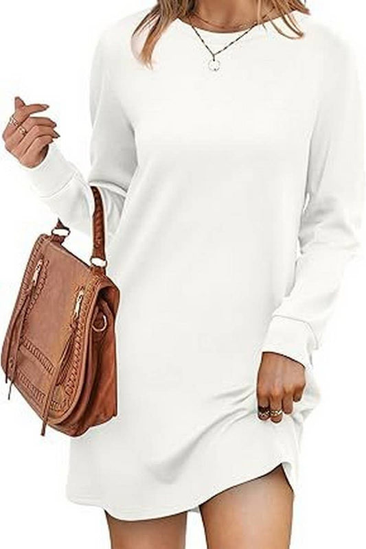CWDSD8813_ROUND NECK POCKET LONG SLEEVE SWEATER DRESS