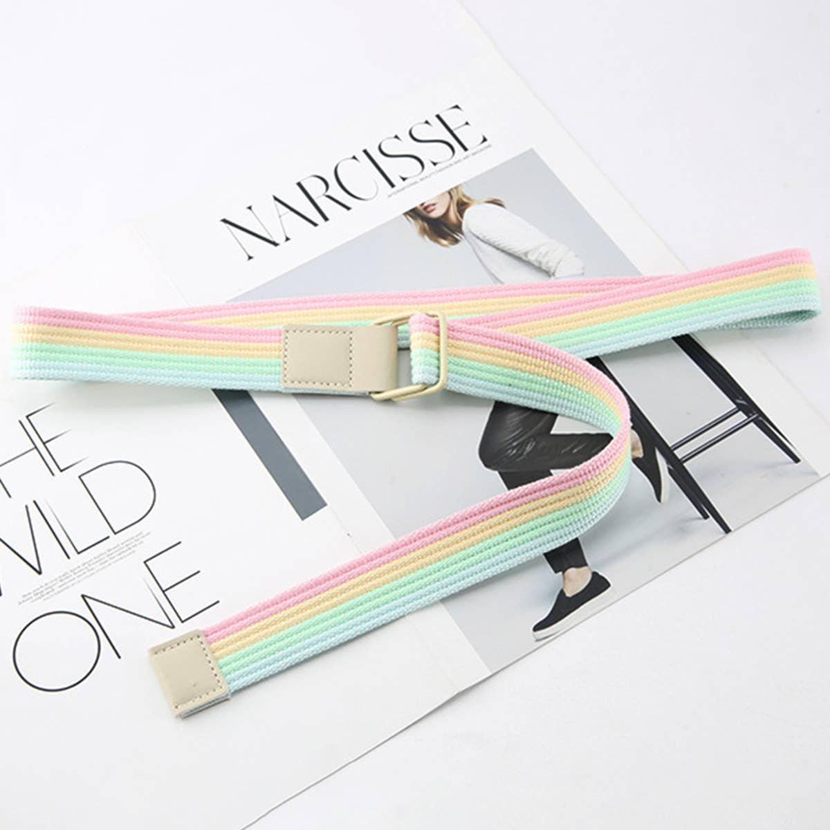 CWABE0948_STRIPED SIMPLE ALL-MATCH DOUBLE BUCKLE BELT