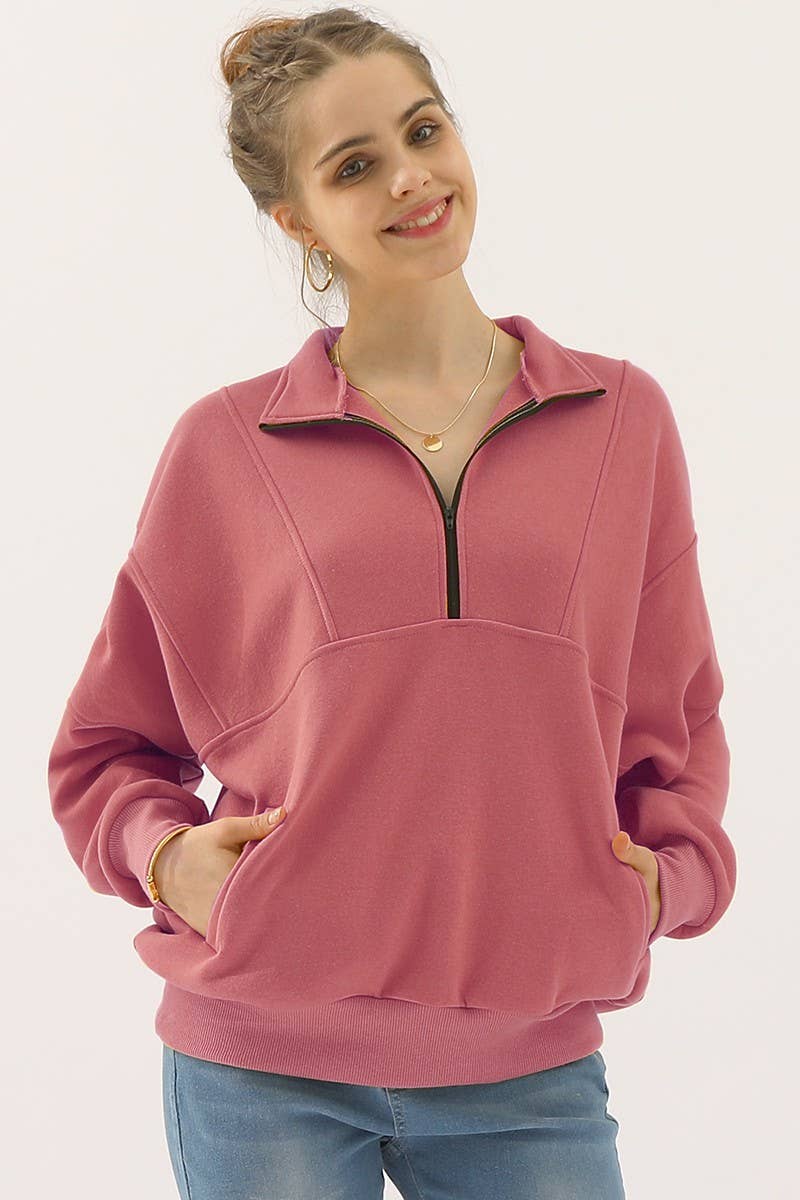 CWTTL900_HALF ZIP UP SWEATSHIRT WITH KANGAROO POCKET